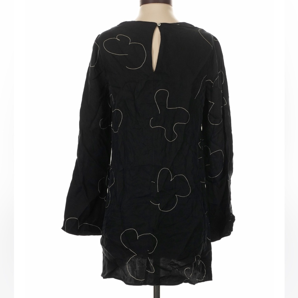 Madewell Erika Cupro Shift Dress Black Floral Mini Long Sleeve NWT Size Small - Picture 3 of 7